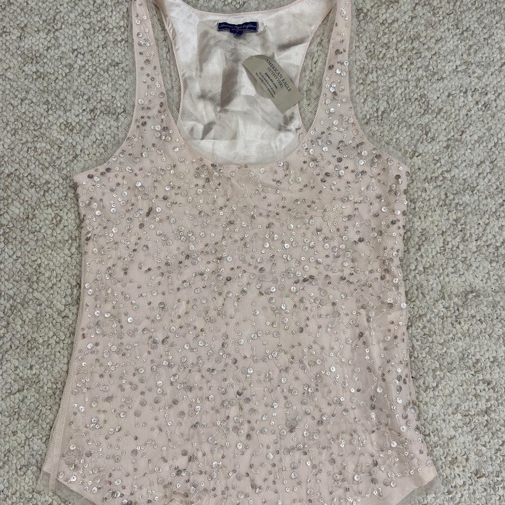 New With Tags Pink Blush Sequined American Eagle Tank Top Size 2